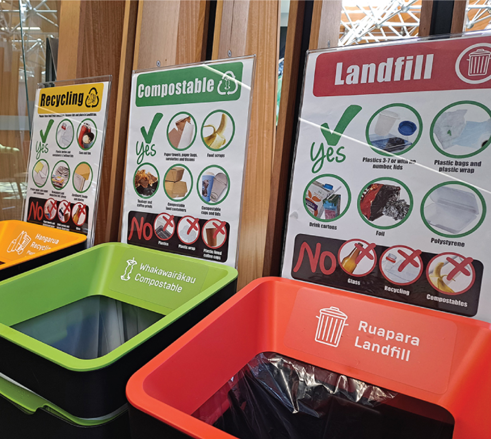 Refuse and recycling bins at work