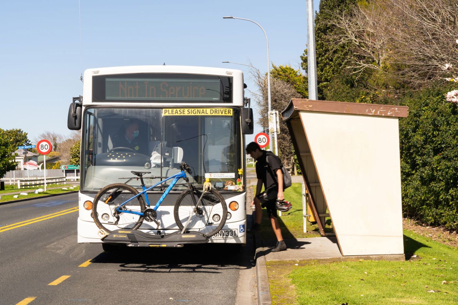 Bike on the front of a bus.
