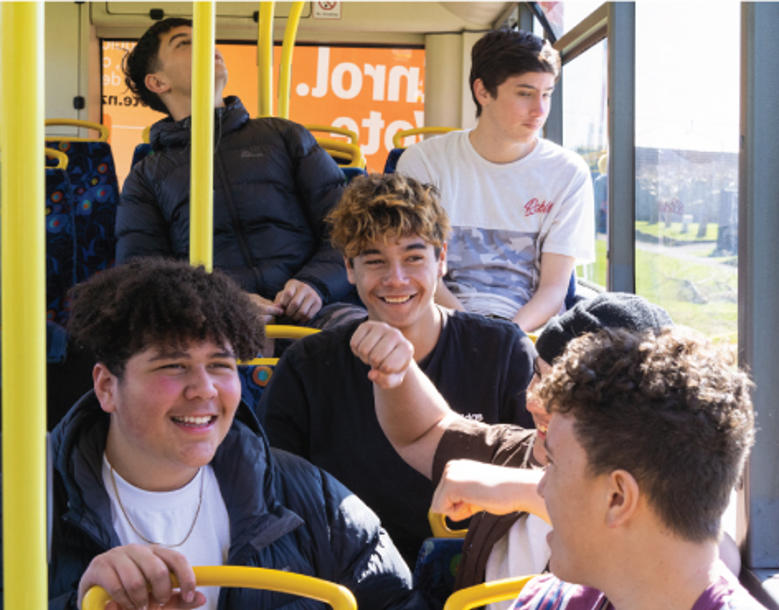 People riding on a bus.