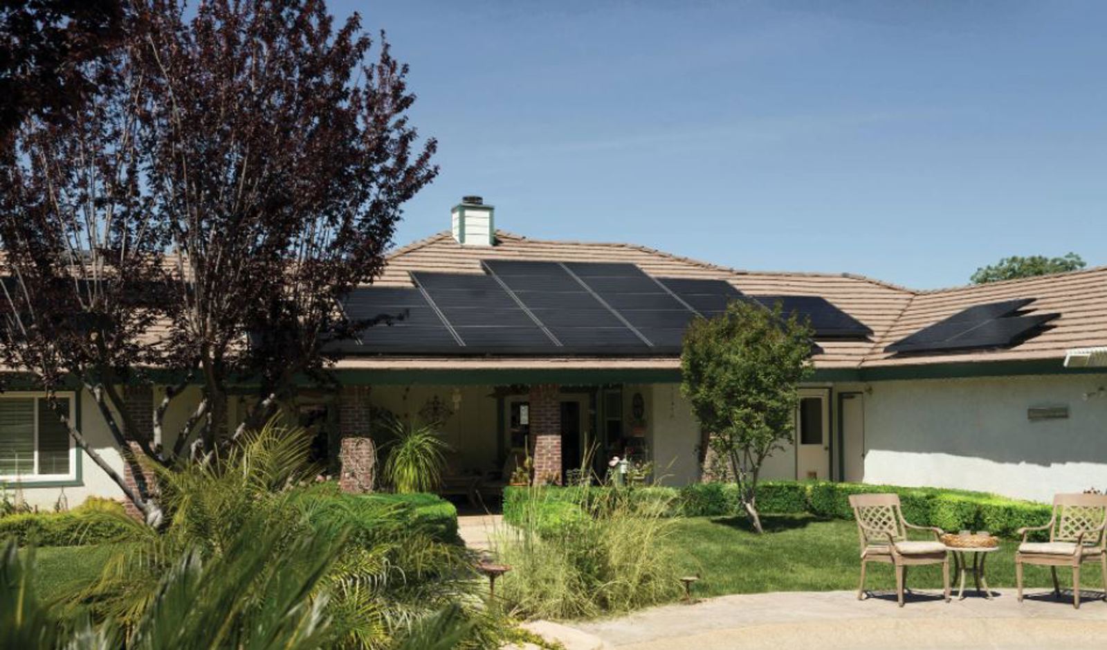 Solar heating panels on house