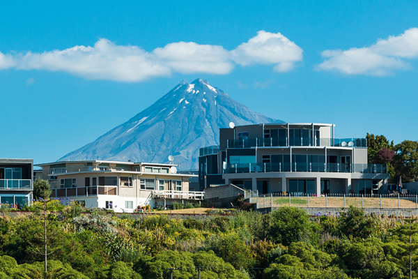 Mountain with houses in front