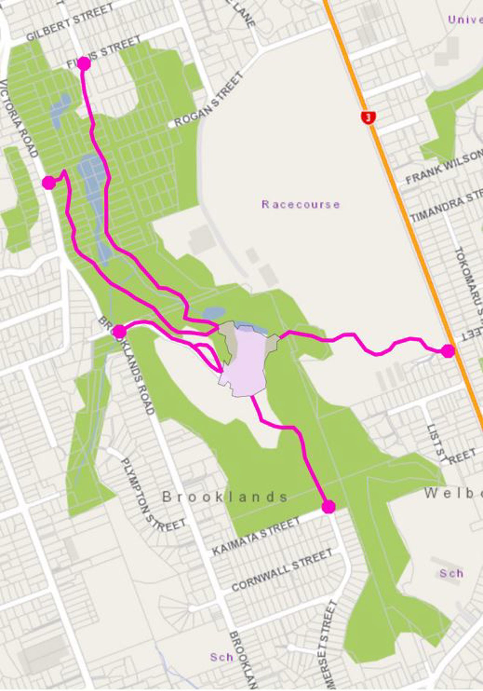Alcohol ban map of Bowl of Brooklands accessways