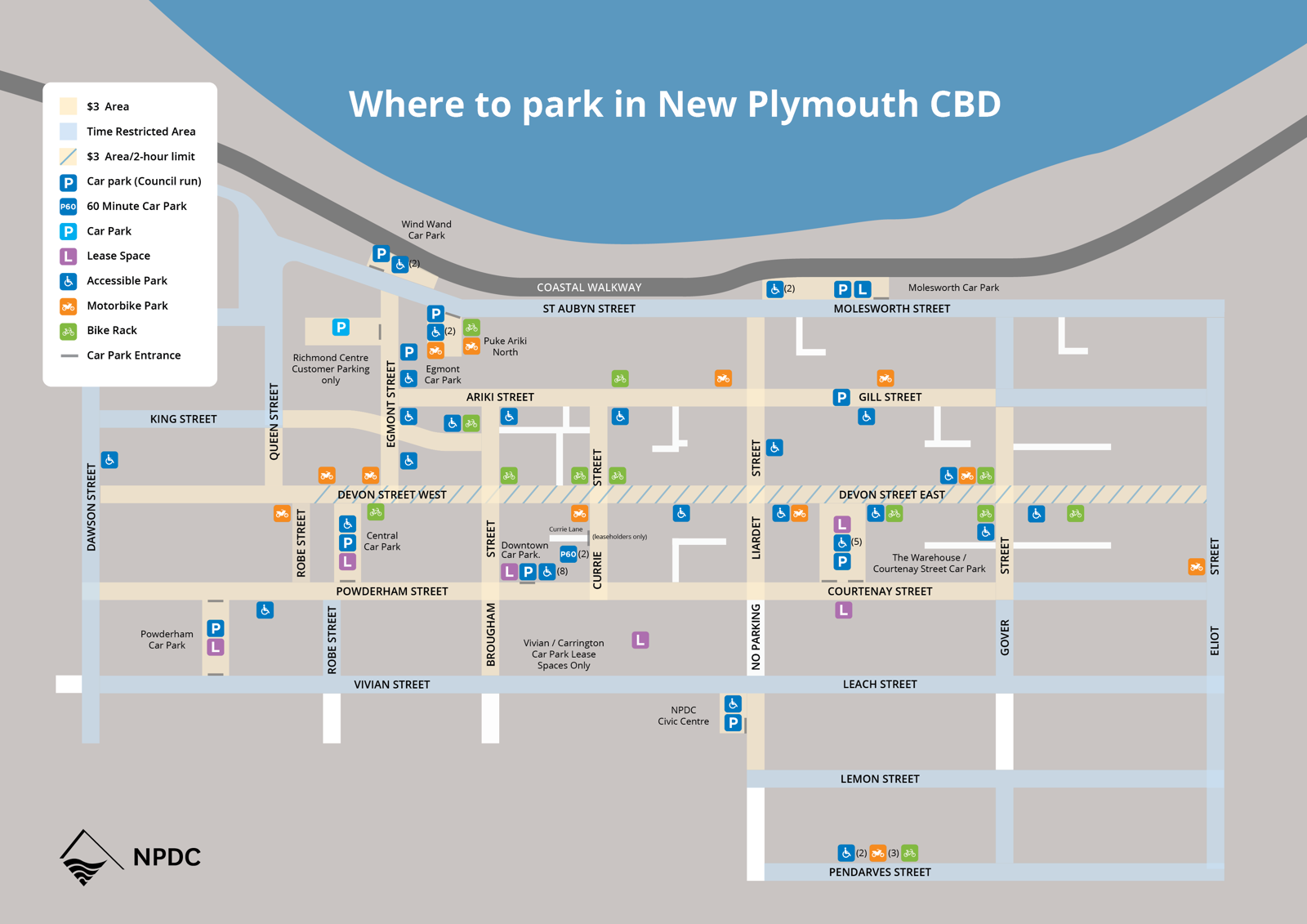 Where to park in New Plymouth CBD. 
