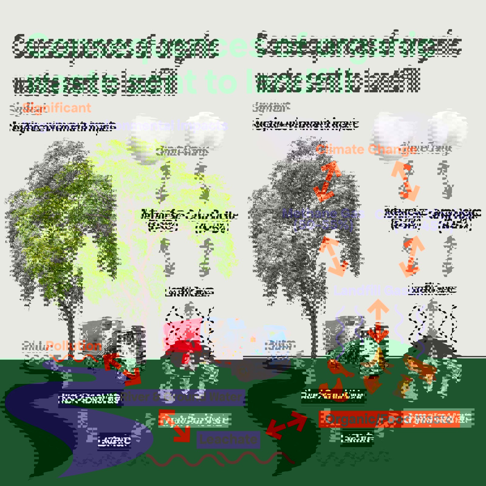 Consequences of organic waste sent to landfill. 