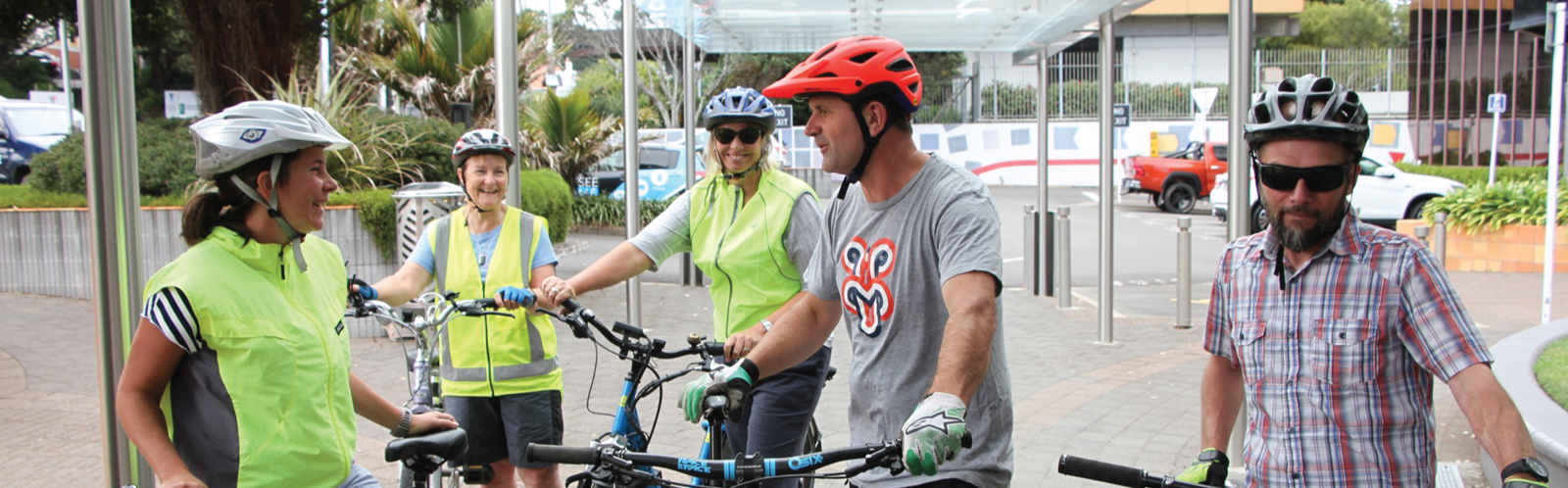 Workmates with their bikes. 